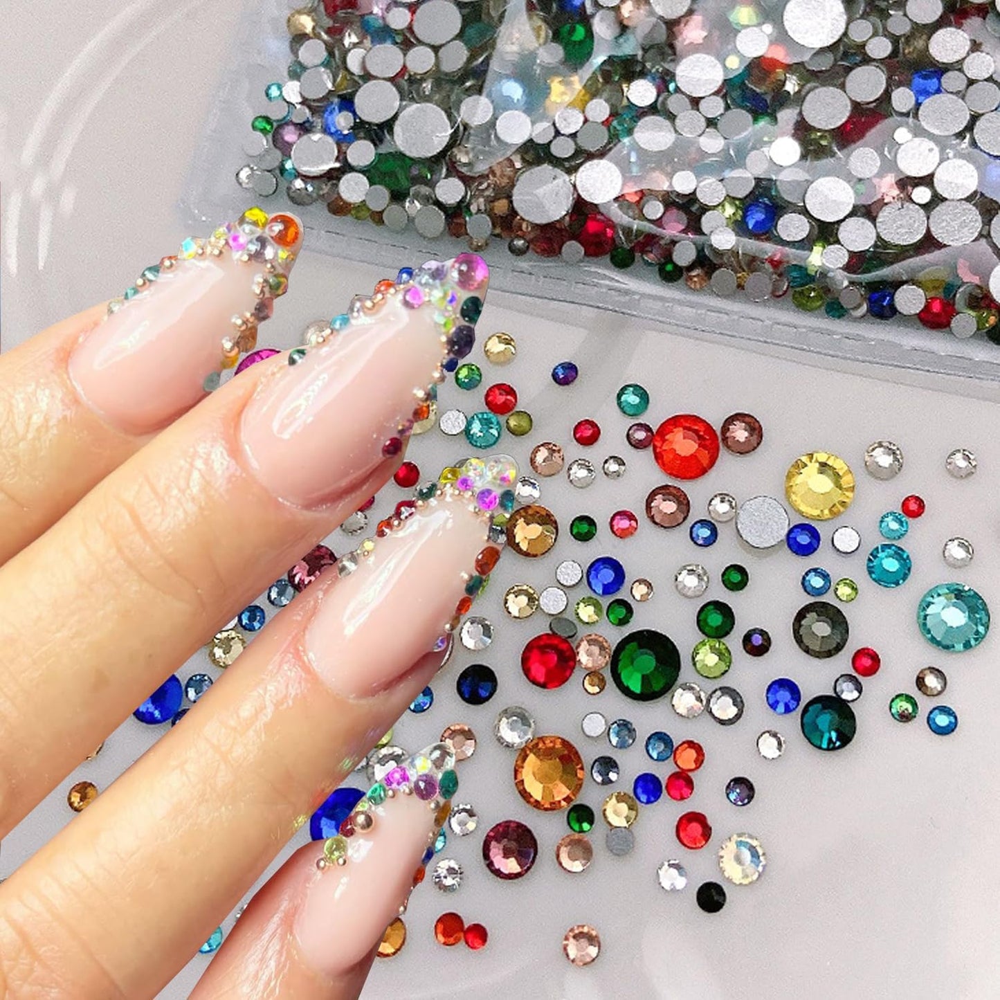 1140Pcs Colorful Rhinestones Nail Charms,3D Sparkling Flat Back Nail Rhinestones Mini Nail Gems for Acrylic Crystals Half Rounded Nail Diamonds Bling Nail Jewelry Accessories DIY Glitter for Crafts