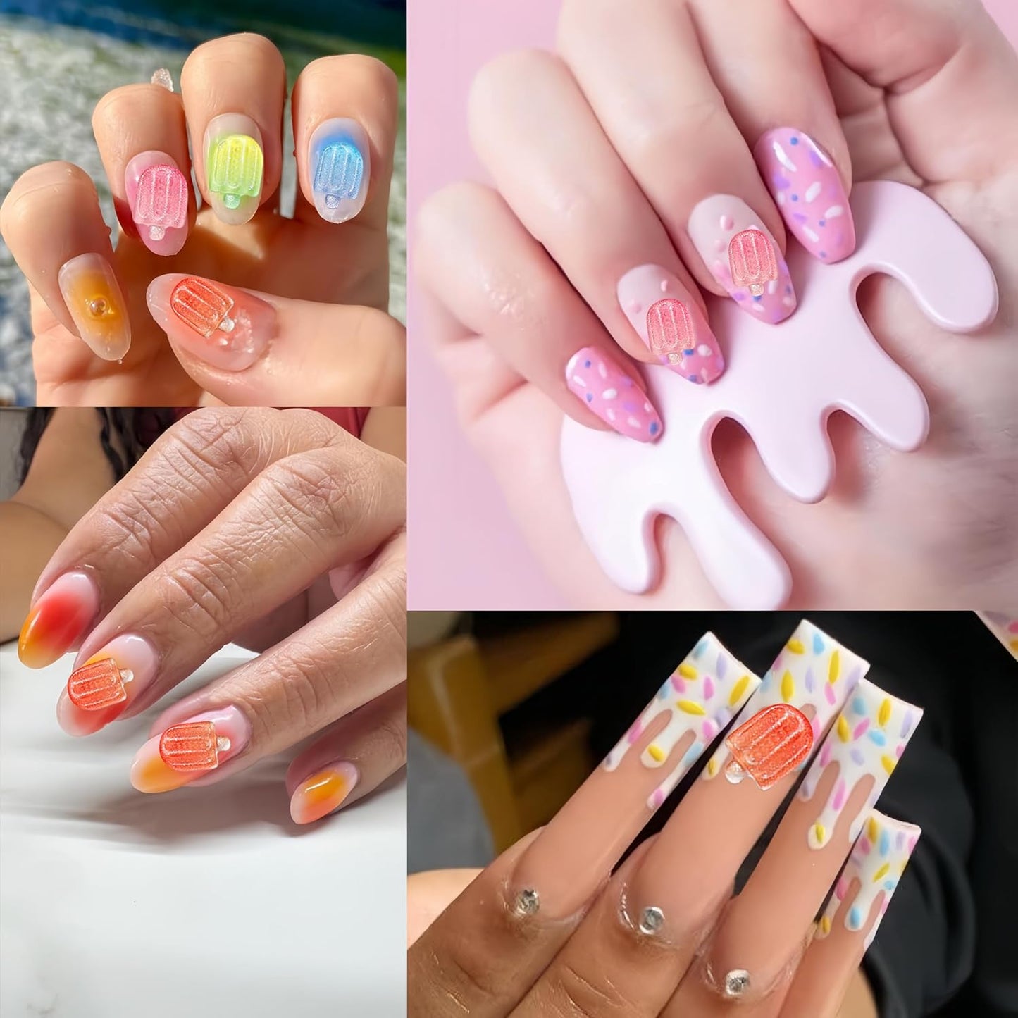 50Pcs Summer Colorful Ice Cream Nail Art Charms Kawaii Nail Charms for Acrylic Nails Mini Ice Lolly Summer Flatback Nail Rhinestones for Women Nails DIY Nail Supplies Cute Nail Art Craft Accessories