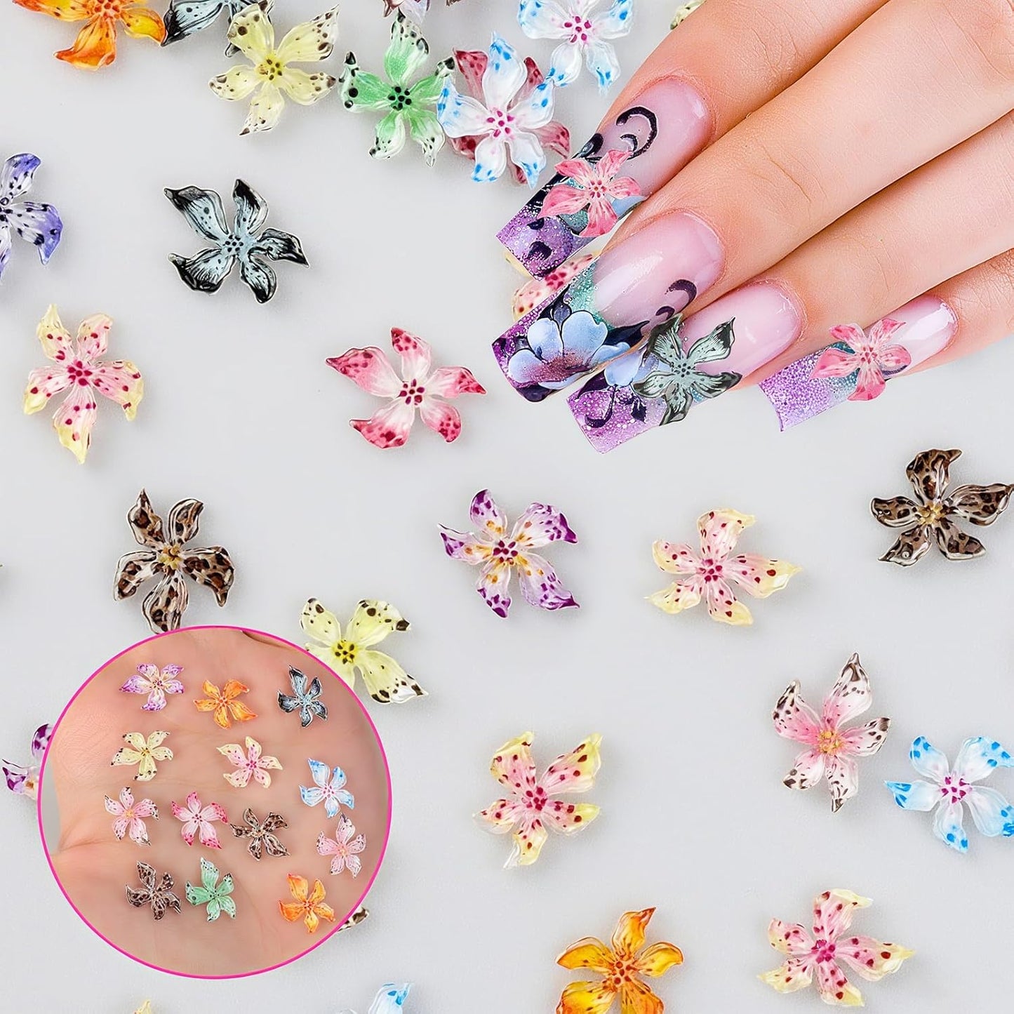 180 PCS Flower Nail Art Charms 3D Hawaii Flower Nail Charms Spring Summer Floral Nail Charm for Nails Design Kit Resin Accessories for Women DIY Manicure Decorations Supplies