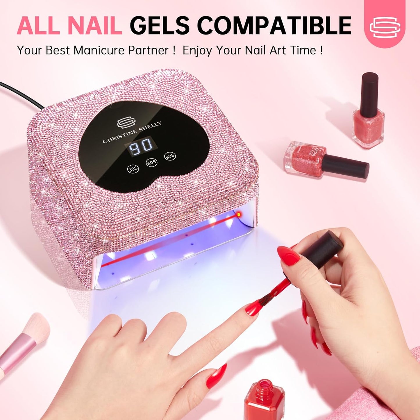 UV Nail Lamp, CHRISTINE SHELLY UV Light for Gel Nails, 48W Plug-in Mini Diamond Nail Lamp Nail Dryer with Touch Control Auto Sensor and 3 Timer Settings Nail Light Curing Lamp, Home