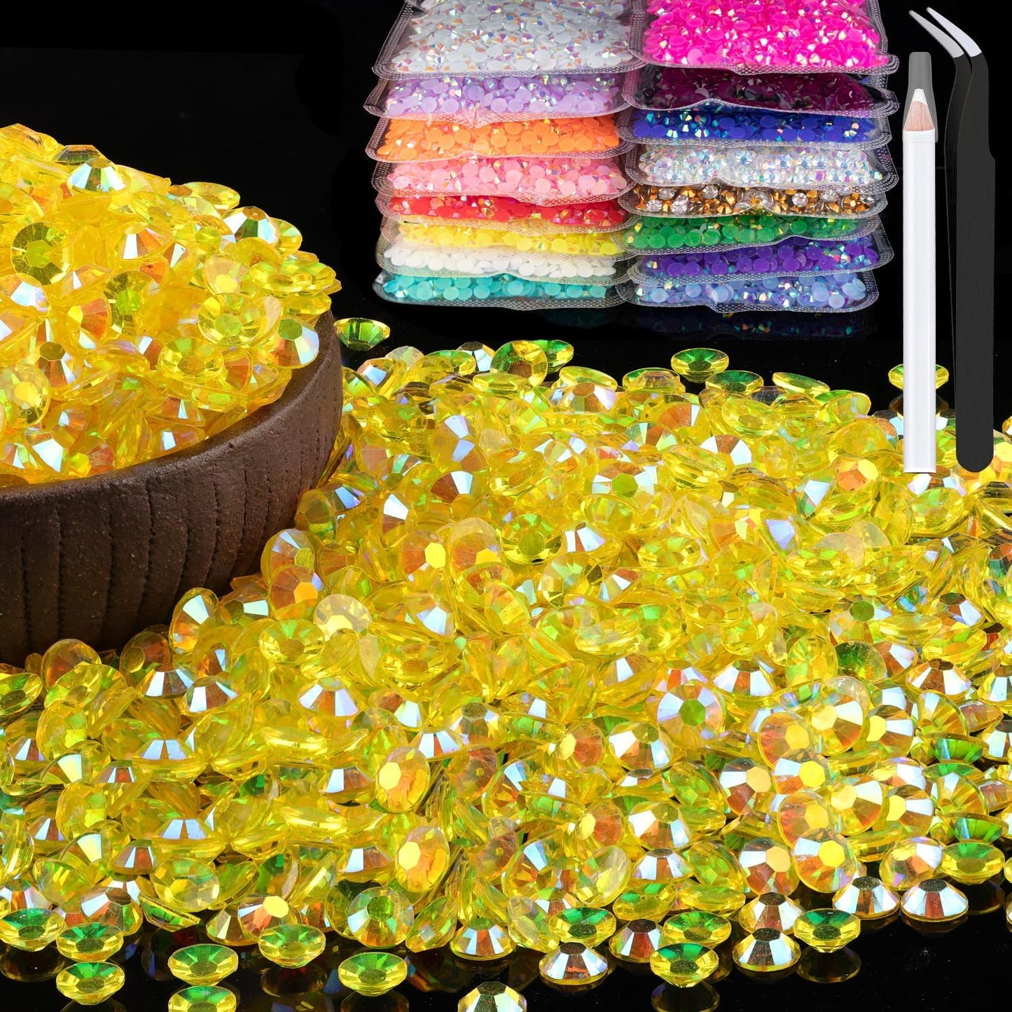 5000pcs 5mm Resin Rhinestones Bulk, Transparent Lemon Yellow AB Flatback Round Jelly Rhinestones Non Hotfix Crystal Gems Large Quantity Wholesale for DIY Crafts Clothes Bottles Face Makeup Manicure