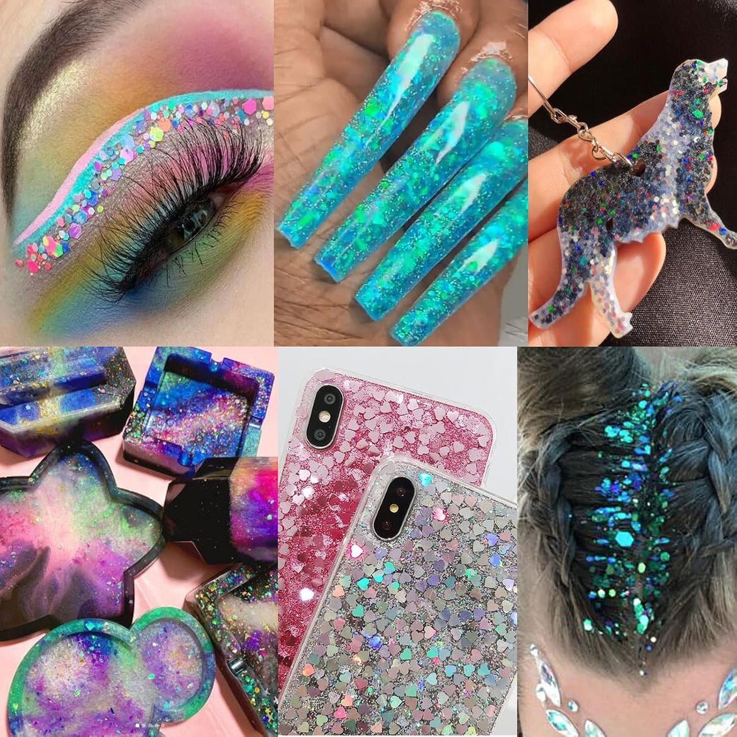 12 Colors Holographic Chunky Glitter Flakes Hexagon Shapes Glitter Sequins Nail Stickers Sparkles Resin Epoxy Accessories for Crafts Nail Art Body Makeup