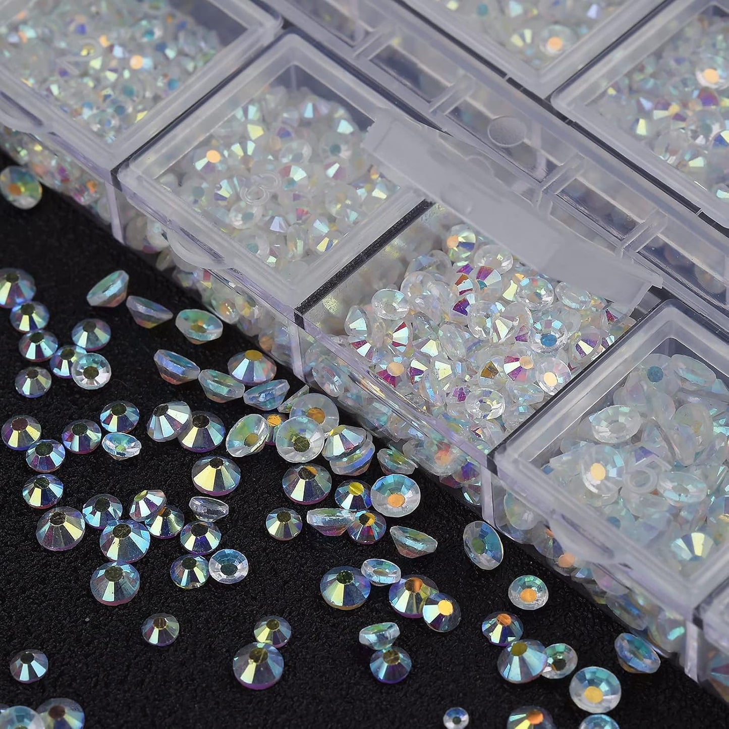 3000 Pcs Nail Art Rhinestones HUETFAT Nail Gems AB Clear Flatback Stones Crystals Mixed 6 Size Nail Diamonds with Storage Organizer Box Wax Pencil Tweezers 3D Jewels for Nail Design (AB Clear)