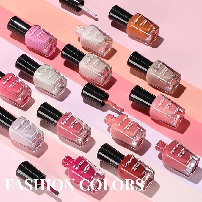 Morovan Rose Nail Polish Set: Fall Burgundy Dark Wine Cherry Red Hot Pink Fingernail Polish Kit Air Quick Dry Regular Finger Nail Polish Pack for Women Gift Holiday