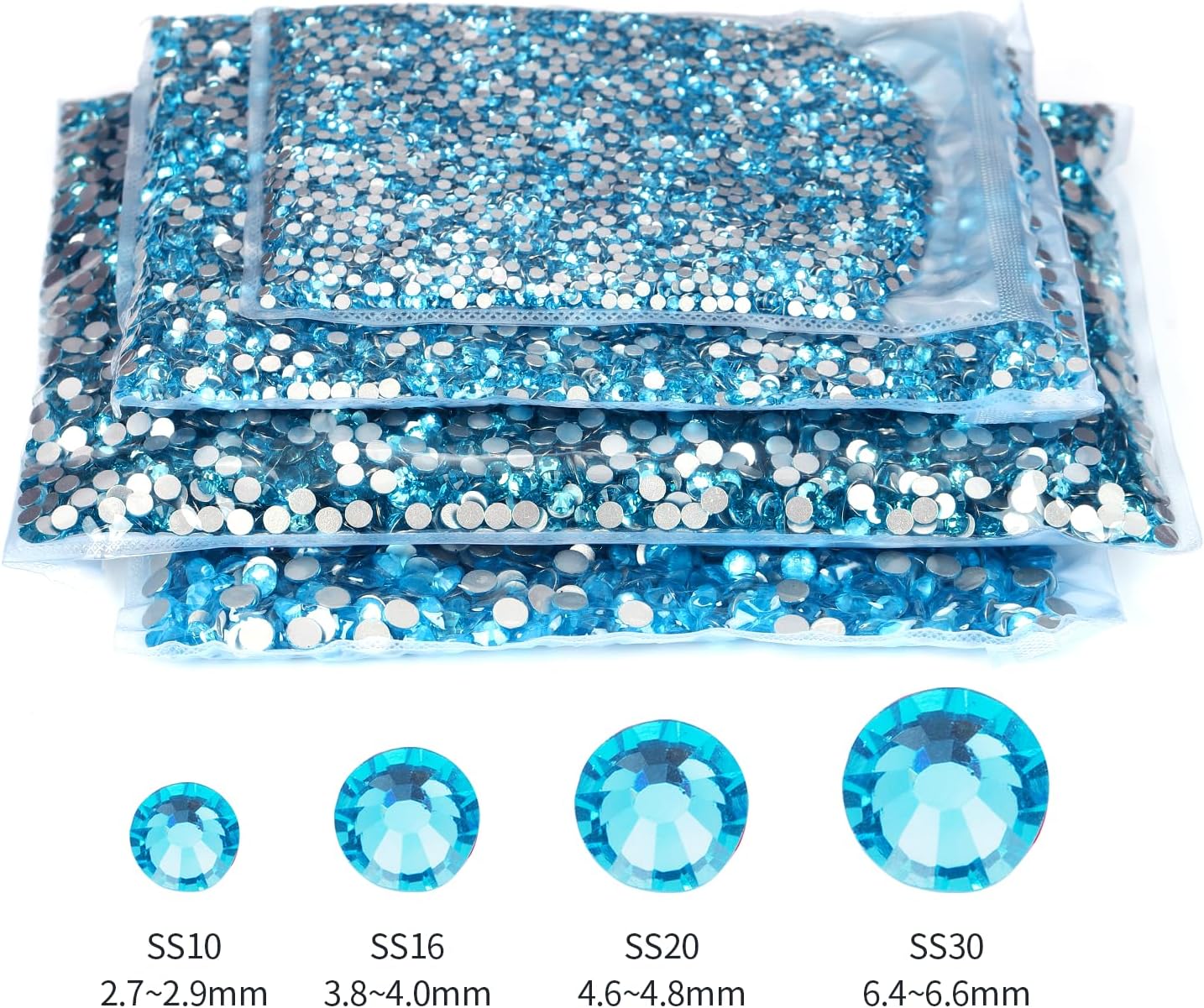 2000PCS Aquamarine Rhinestones Bulk, Flat Back Crystal Glass Stone Round Gems,SS30, 6.4-6.6mm