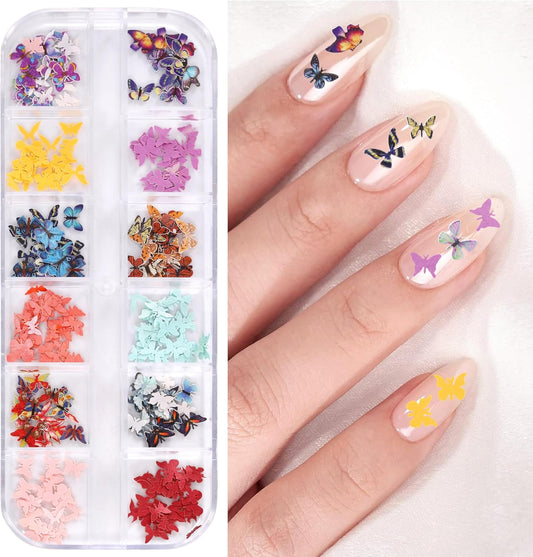 300Pcs 3D Flower Nail Art Charms Sequins Decals Colorful Mixed Butterfly Design Slice Nail Flowers Ultra Wood Pulp Flakes Sequins 2