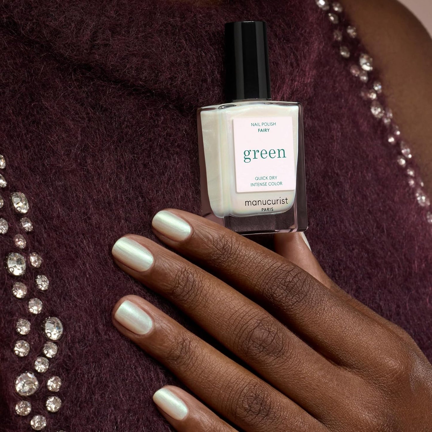 Manucurist Green Fairy - Holographic Pearly White - 9-Free, Vegan and Plant-Based - Quick Dry Manicure - Non Toxic Nail Polish - Made in France - 0.5 fl oz