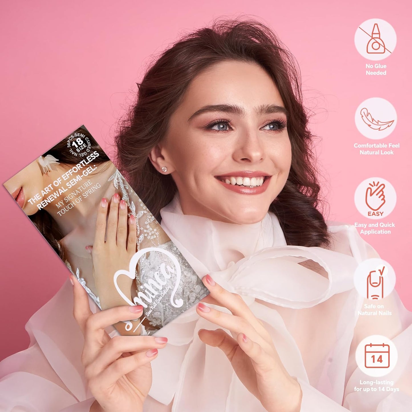 Semi Cured Gel Nail Strips-Short Press on Nails for Women Easy Apply at Home, Semi Cured Gel Nail Stickers for Mom & Busy Lifestyle Works with Any UV/LED Lamps(Red Gradient)