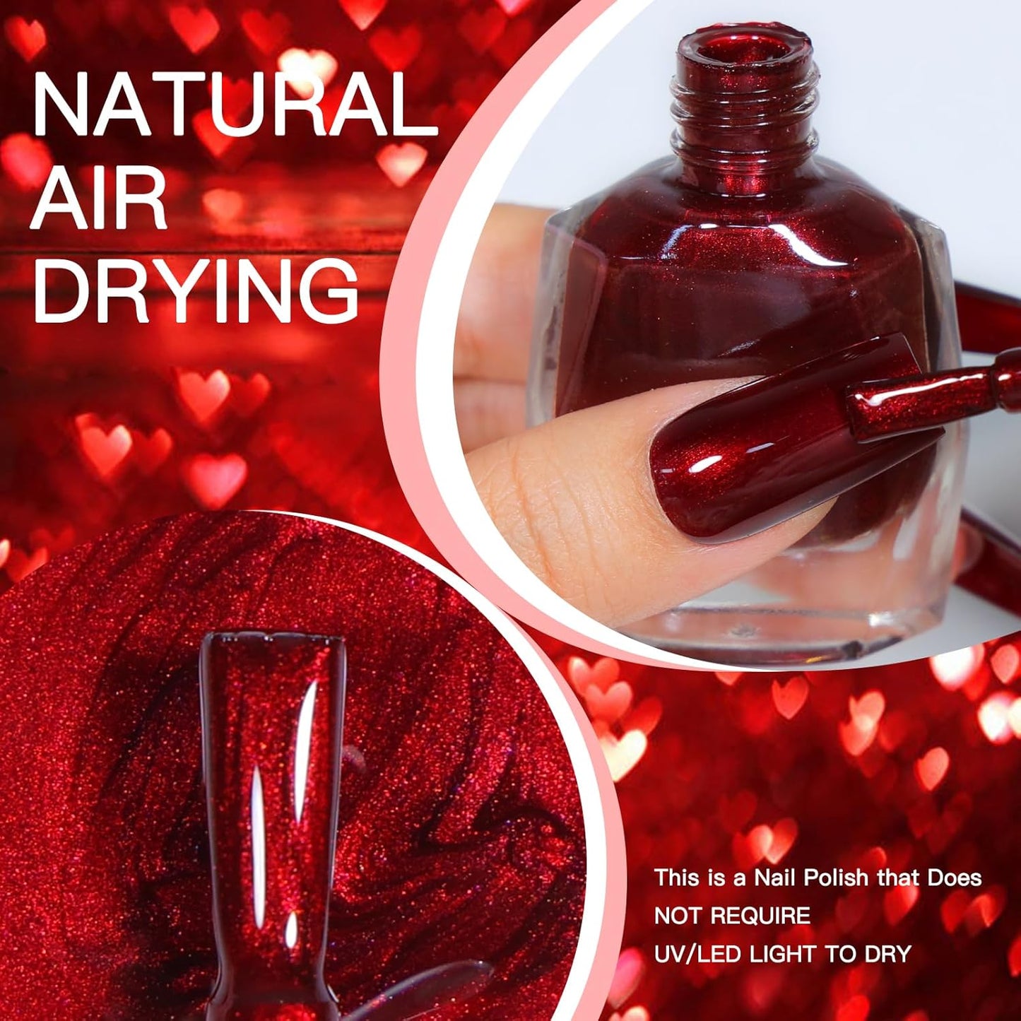 COSMOO 12ml Wine Red Nail Polish, Burgundy Quick Dry Nail Lacquer, Super Lustrous Nail Enamel Polish, Iridescent Ultrachrome Nail Art Varnish