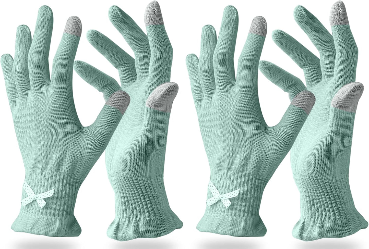 Evridwear Beauty Cotton Gloves with Touchscreen Fingers for SPA, Eczema, Dry Hands, Hand Care, Day and Night Moisturizing, (2 Pair L/XL, Feather Weight Mint Green Color)