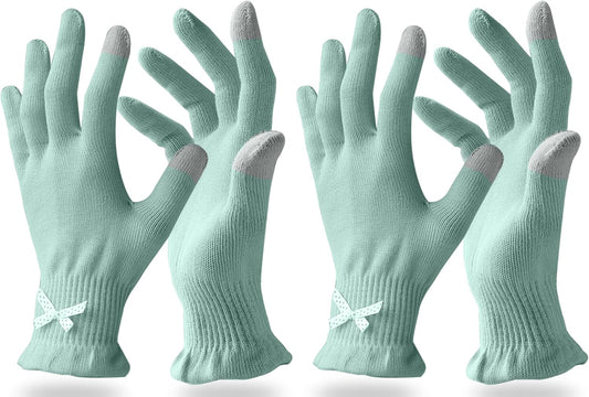 Evridwear Beauty Cotton Gloves with Touchscreen Fingers for SPA, Eczema, Dry Hands, Hand Care, Day and Night Moisturizing, (2 Pair L/XL, Feather Weight Mint Green Color)