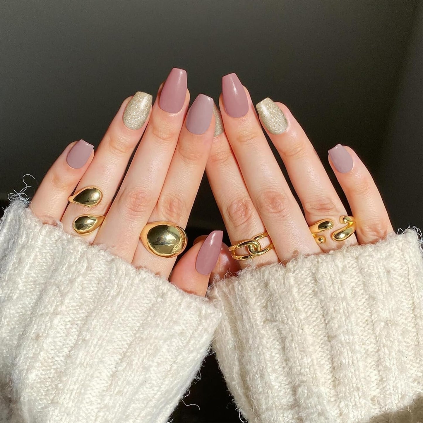 Semi Cured Gel Nail Strips-School Policy Semi-Gel Stickers, Muted Neutrals, Quiet Typing Low Profile, Chip Resistant Works with Any UV/LED Lamps(Champagne Gold)