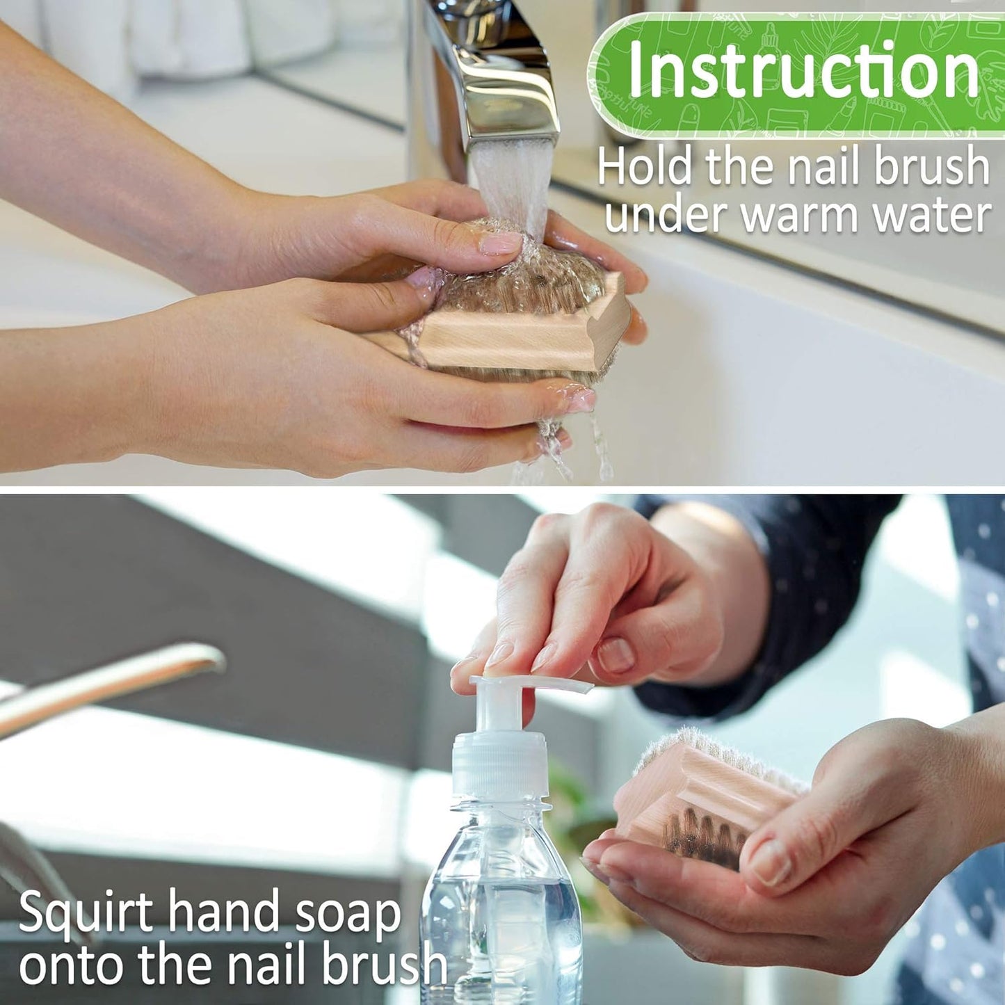 Konex Non-Slip Wooden Two-Sided Nail Brush for Cleaning Fingernails - Nail Scrubber with Natural Boar Bristle - Essential for Daily Use