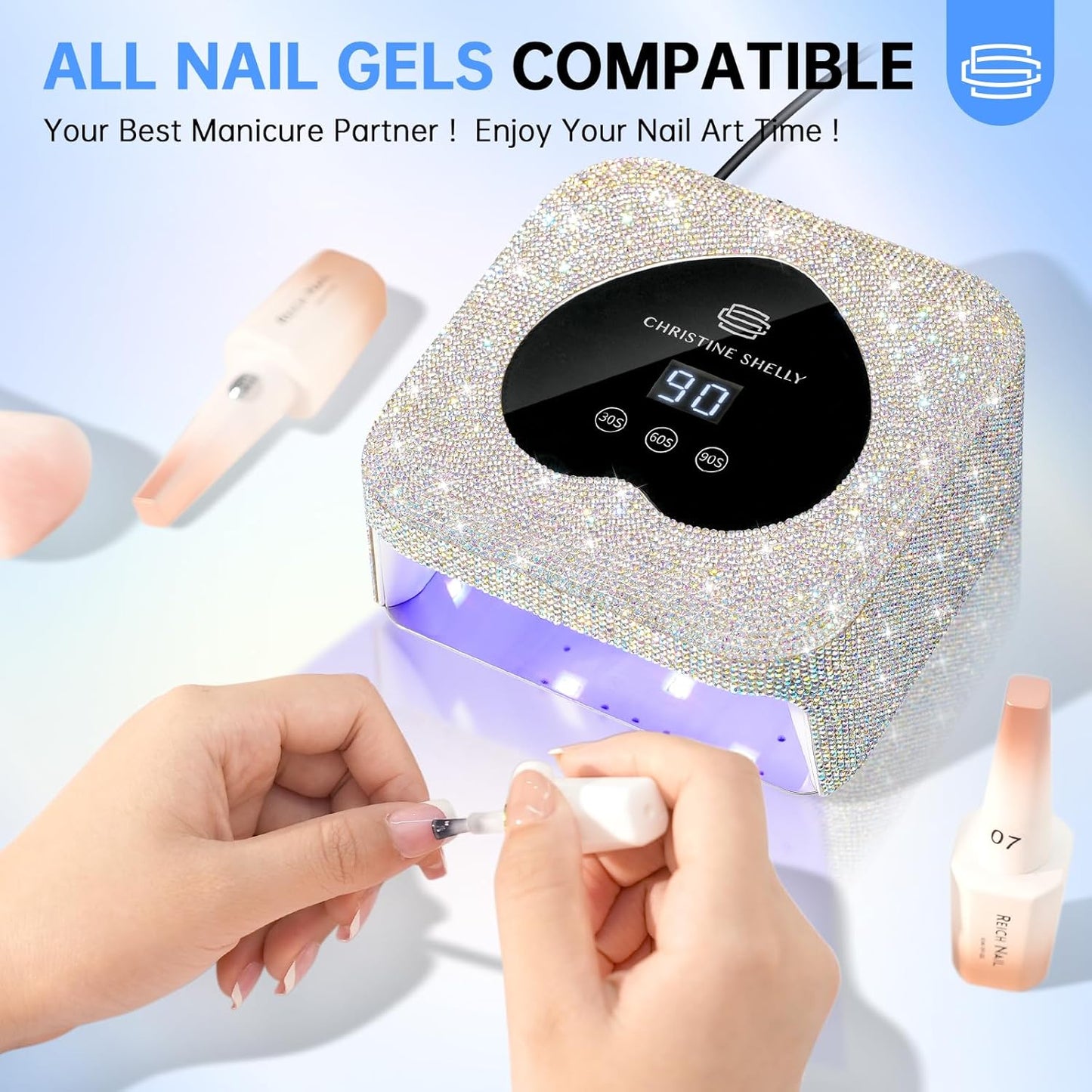 UV Nail Lamp, CHRISTINE SHELLY UV Light for Gel Nails, 48W Plug-in Mini Diamond Nail Lamp Nail Dryer with Touch Control Auto Sensor and 3 Timer Settings Nail Light Curing Lamp, Home