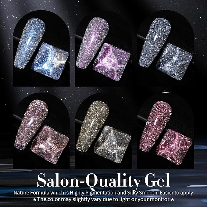 Born Pretty Reflective Glitter Gel Polish Christmas Gold Silver Glitter Sparkly Shiny Disco DJ LED Gel Nail Polish Nail Varnish 6PCS 7ML