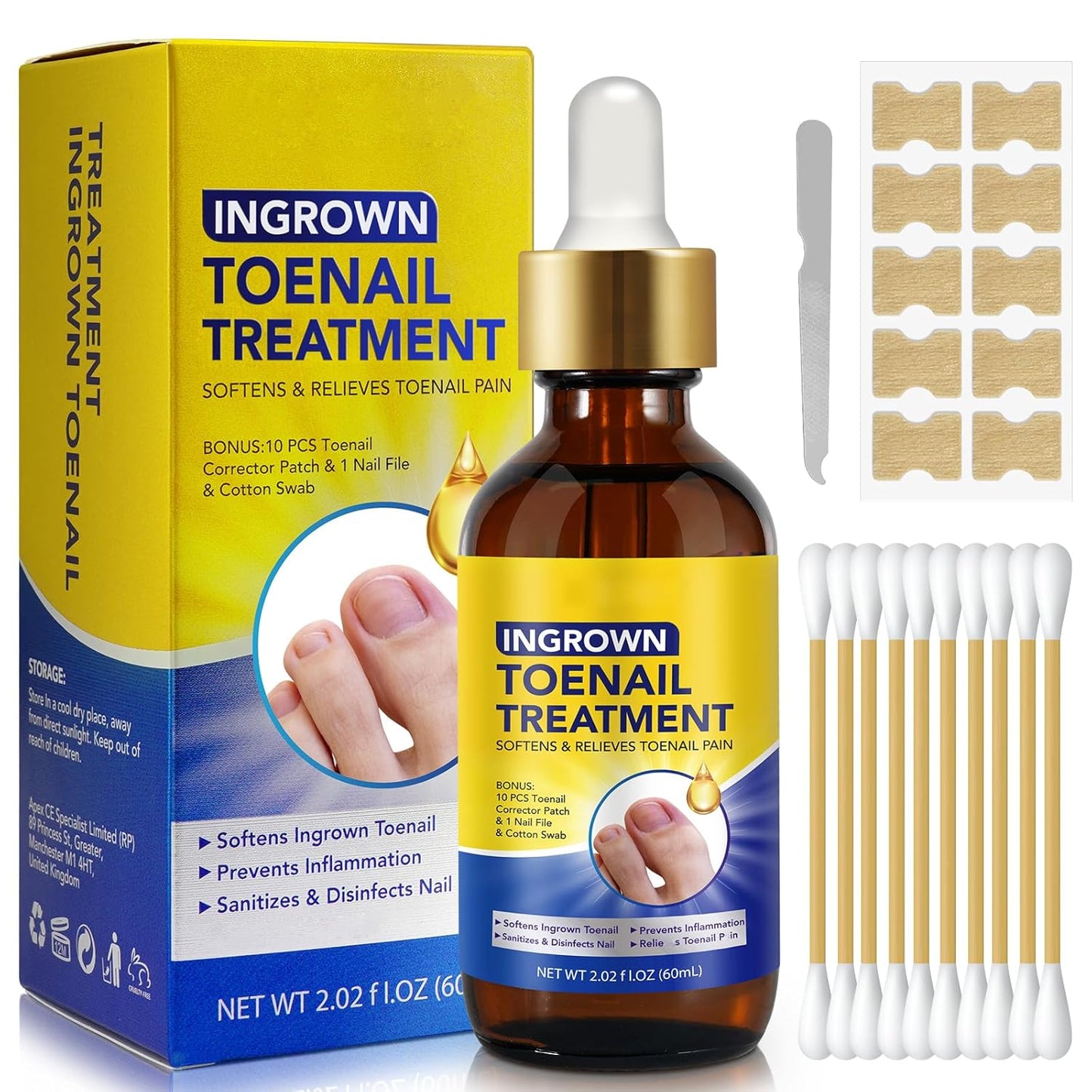 Nail Removal Kit,Toenail Drops,Softens Nails,Nail Care Tool Set,Ingrown Toenail Corrector,Corrector Patch,Nail File,60ml