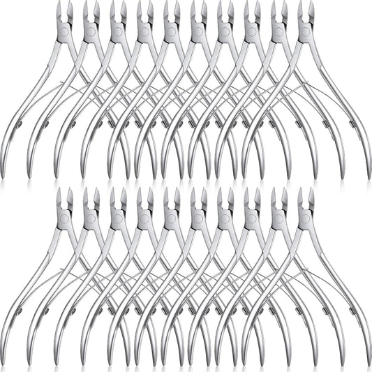 Chumia 20 Pcs Cuticle Trimmer Stainless Steel Cuticle Nippers, Nail Edge Cutter Clippers Dead Skin Trimmer Pointed Pedicure Manicure Nipper Remover Care Tools Bulk for Fingernails Toenails(Silver)