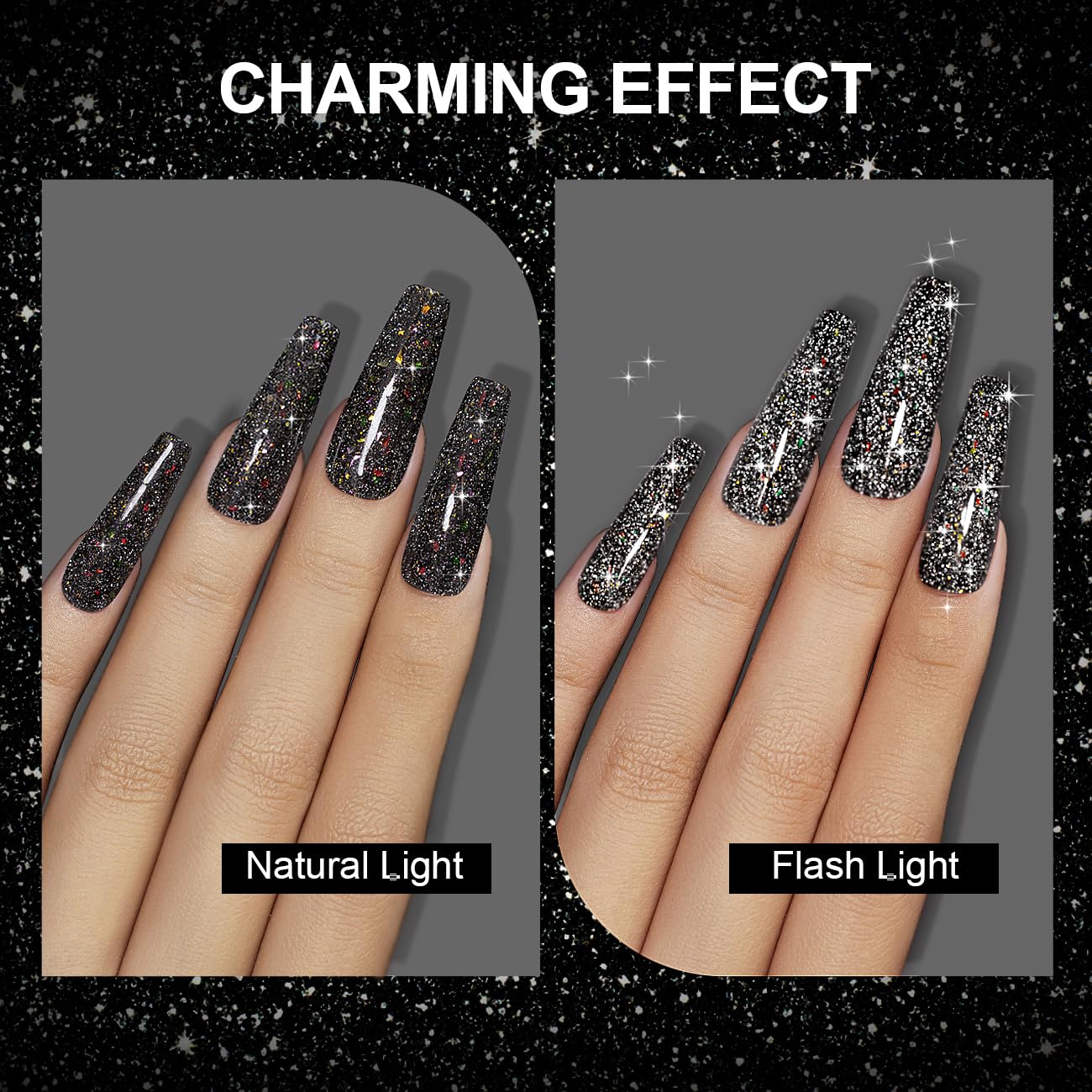RARJSM Reflective Glitter Gel Polish Black Sequins Sparkling Glitter Iridescent Shimmer Gel Disco Glitters Sparkle Diamond Holographic Gel Soak off Nail Art Design Salon DIY at Home