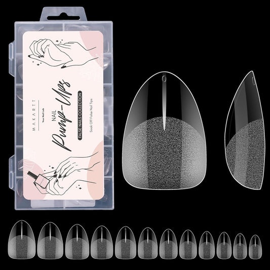 Makartt Almond Nail Tips: Extra Short Full Cover Pre-shape Fake Nails Half Matte Soft Clear Gel Nail Tips Acrylic False Nails, 12 Sizes French Press on Nail Extension Salon Home DIY 120pcs
