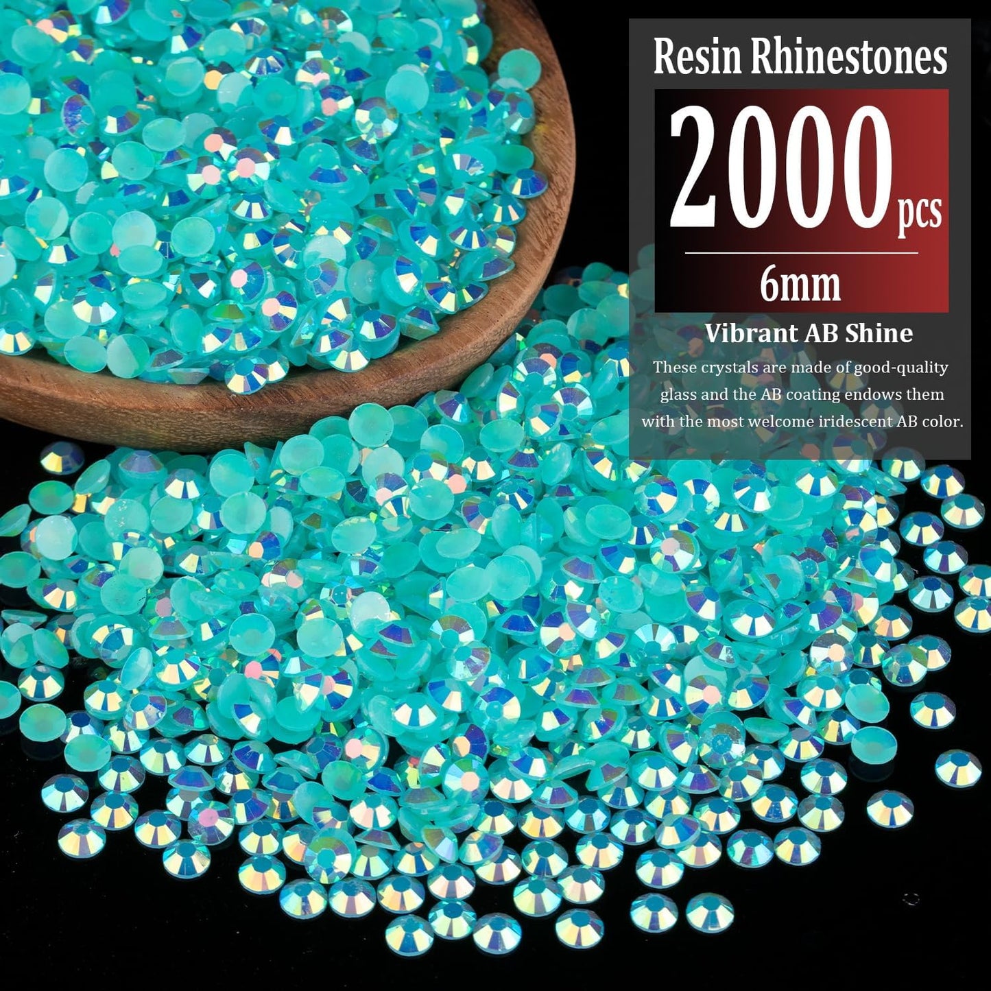 2000pcs 6mm Resin Rhinestones Bulk, Lake Blue AB Flatback Round Jelly Rhinestones Bedazzling Non Hotfix Crystal Gems Large Quantity Wholesale for DIY Crafts Clothes Tumblers Face Makeup Manicure