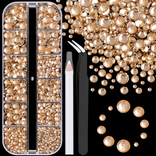 Resin Rhinestones for Crafting, 1 Box Champagne Flatback Crystals for Bedazzling Crafts DIY Nail Art Deco, Non Hotfix Bulk Gems for Tumbler Shoes Clothing Fabric Face Makeup