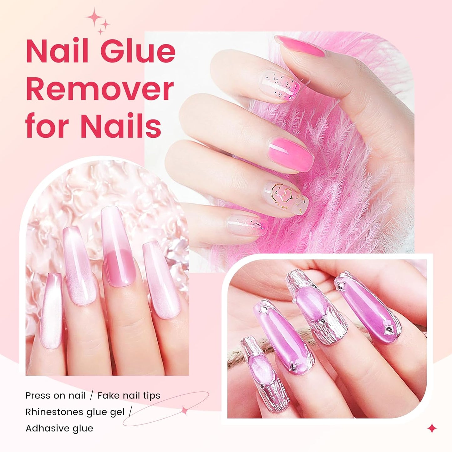 AIJIMEI Press on Nail Remover Kit Spray Nail Glue Remover with Crystal Rod NailPolish Remover Pads NailGlue Remover for Press On Nails for Easy Removal Debonder (60ml/2fl.oz)