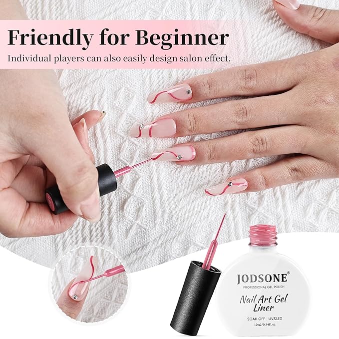 JODSONE 10ml Art Gel Liner Dark Pink Gel Nail polish with Thin Brush Salon Design Gift for Girls Need U V Light Cured