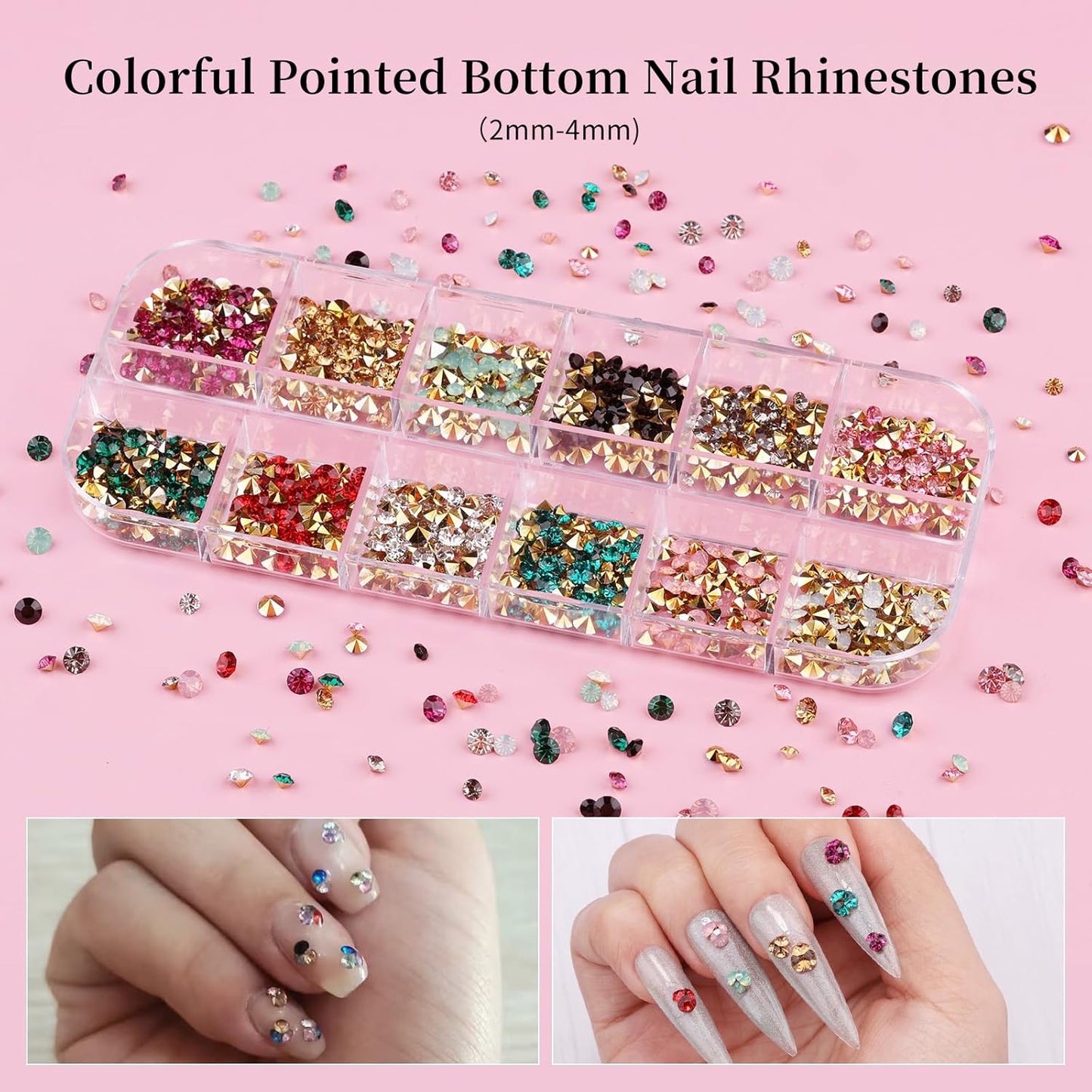 10 Boxes Nail Art Kit, Colorful Glass Nail Rhinestones, 2-6mm White Flatback Pearls, 3D Gold Studs Holographic Foil Flakes and Iridescent Glitter Sequins with Tweezers Brush