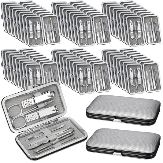 Geosar 50 Set Travel Manicure Kit Nail Clippers Pedicure Professional Nail Care Tools Stainless Steel Grooming Nail Set with Portable Travel Case Gifts for Family(Sliver)