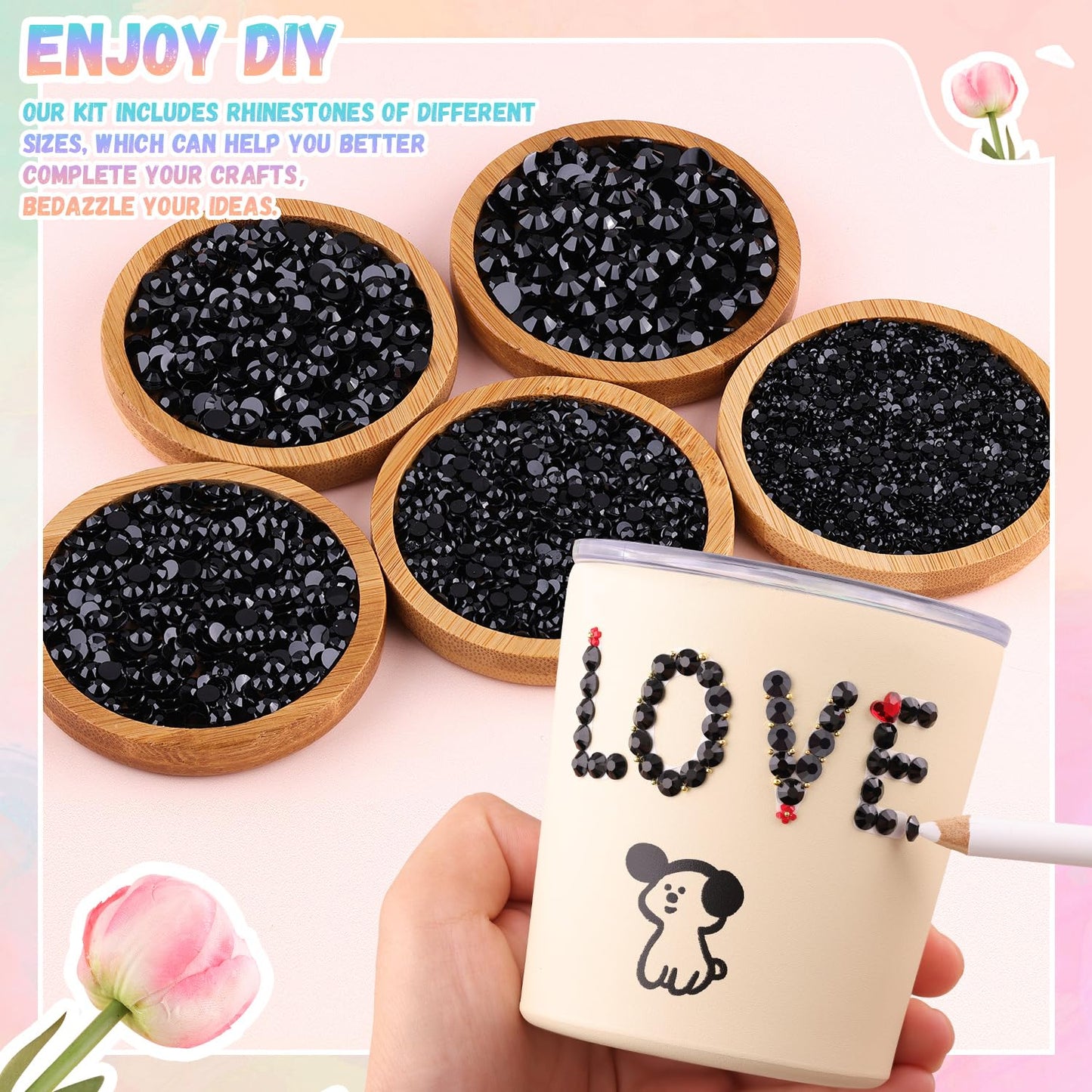 30000Pcs Resin Rhinestones for Bedazzling with B7000 Jewelry Glue, Black Flatback Gems Rhinestones for Crafting, Clothing Tumblers Mugs Shoes Fabric Decor Nail Art