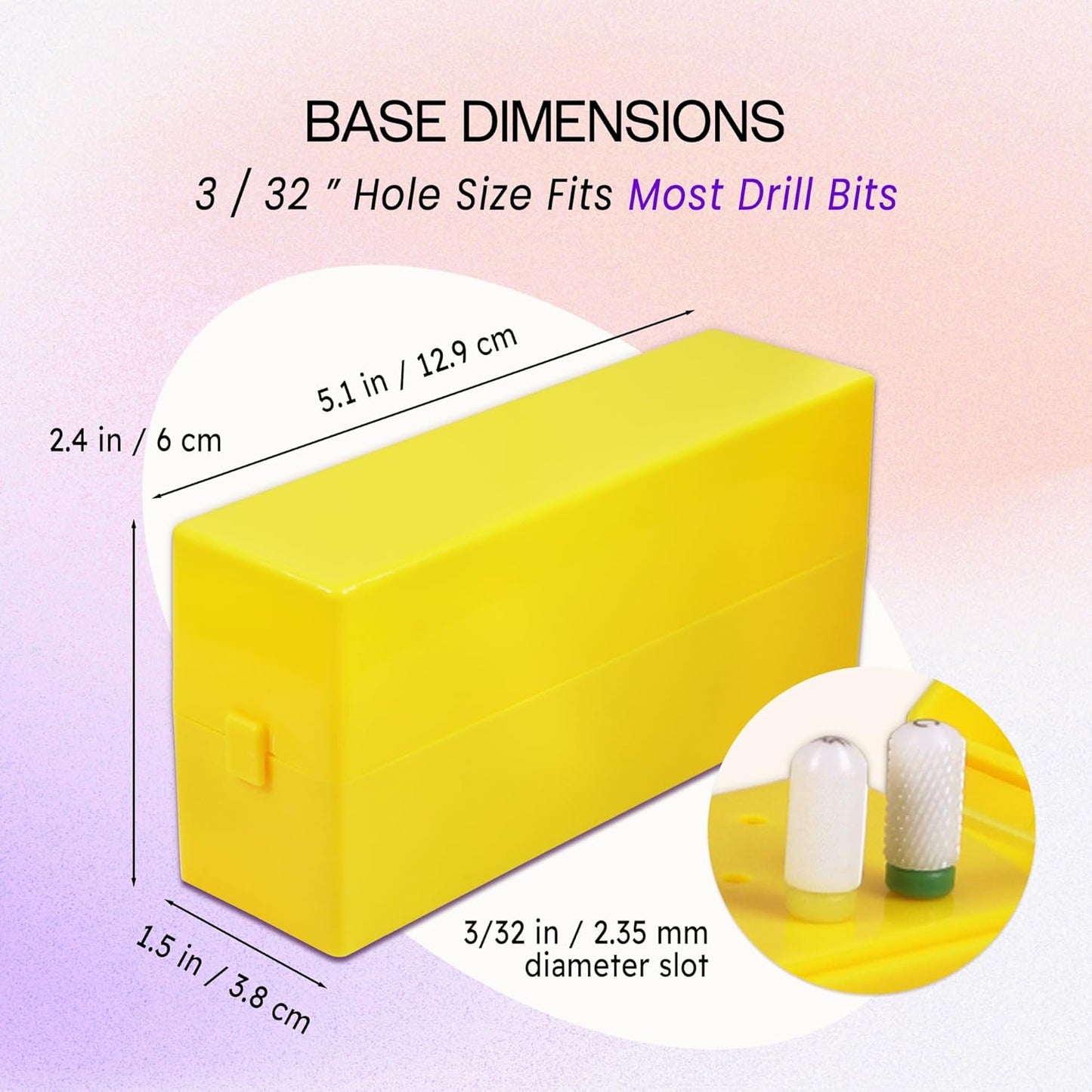 PANA Rectangle Nail Drill Bit Holder Display Organizer Case - Dustproof Carbide Bit Storage Container Box For Manicure Tools Nail Salon - 30 Holes Yellow (Drill Bits Not Included)