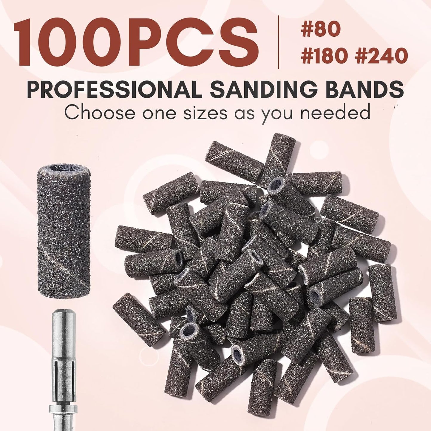 Makartt Sanding Bands for Nail Drill:100 Pcs Small Nail Sanding Files with 2025 Upgrade Design 3.1mm Mandrel Bits,180 Medium Grits (Black, Upgrade #240 Sanding Bands)