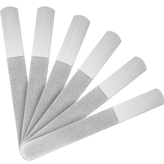 Mudder 6 Pieces 6.9" Metal Nail Files Diamond Stainless Steel Sapphire Toenail Fingernail Files Double Side Metal Manicure Natural Acrylic Nails Emery Boards for Salon Home and Travel Women Men