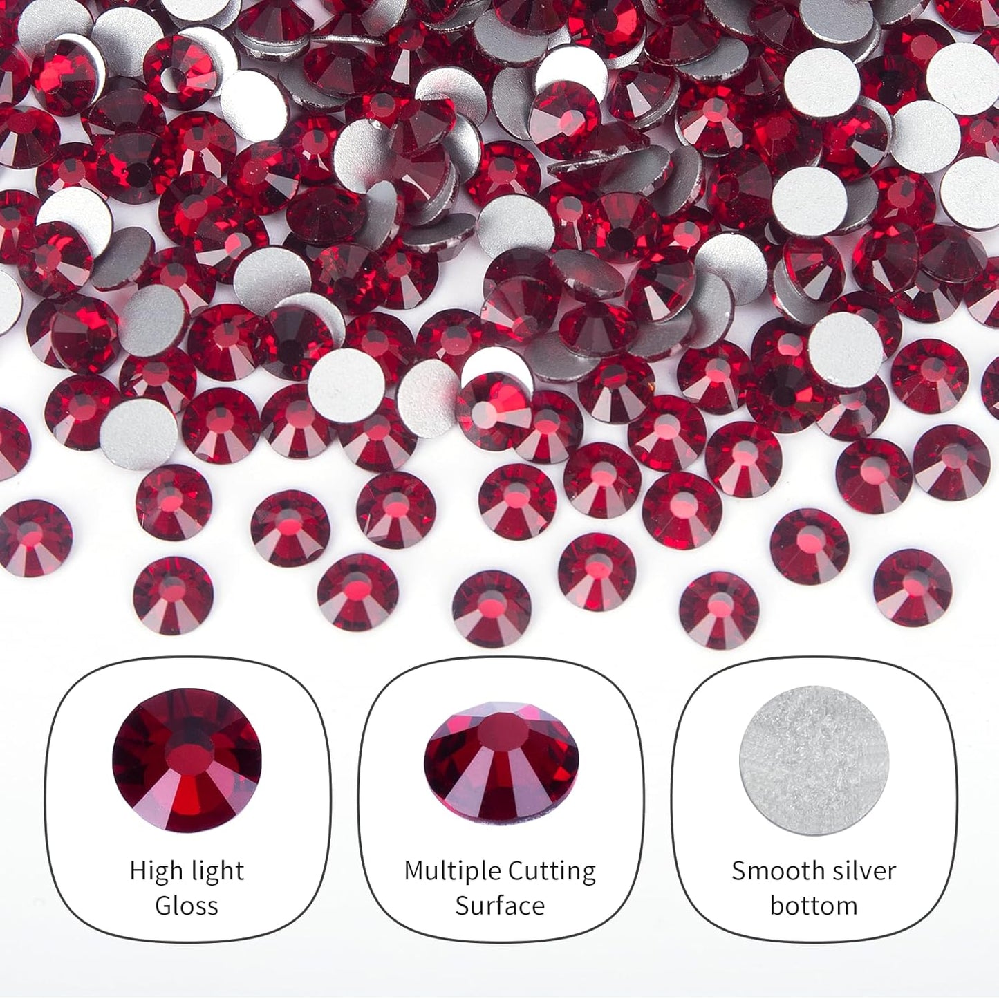 10000PCS Dark Red Rhinestones Bulk, Flat Back Crystal Glass Stone Round Gems,SS20, 4.6-4.8mm