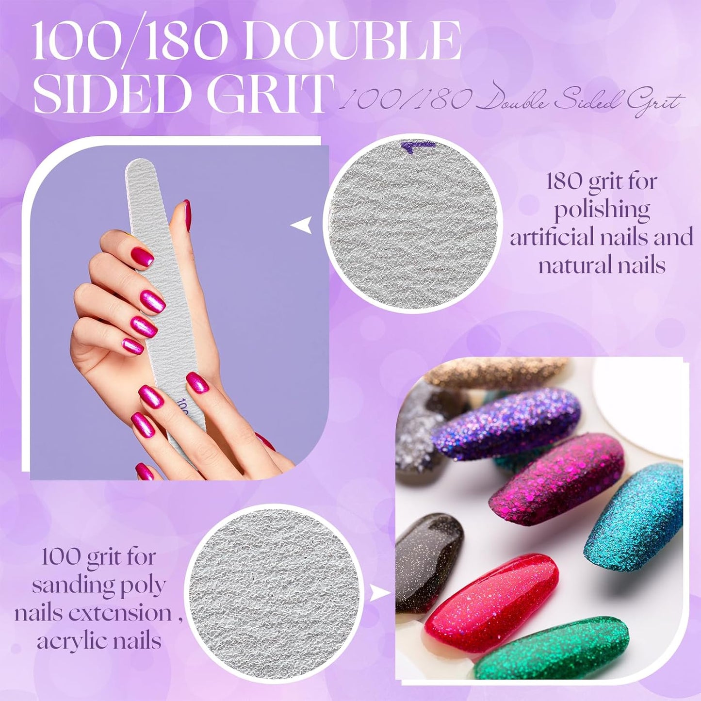 Minatee 150 Pcs 100/180 Grit Nail Files Bulk Double Sides Emery Board Reusable Buffering Files Professional Washable Nail Buffers Manicure Tools for Natural Nails Acrylic Nails(Bow Side)