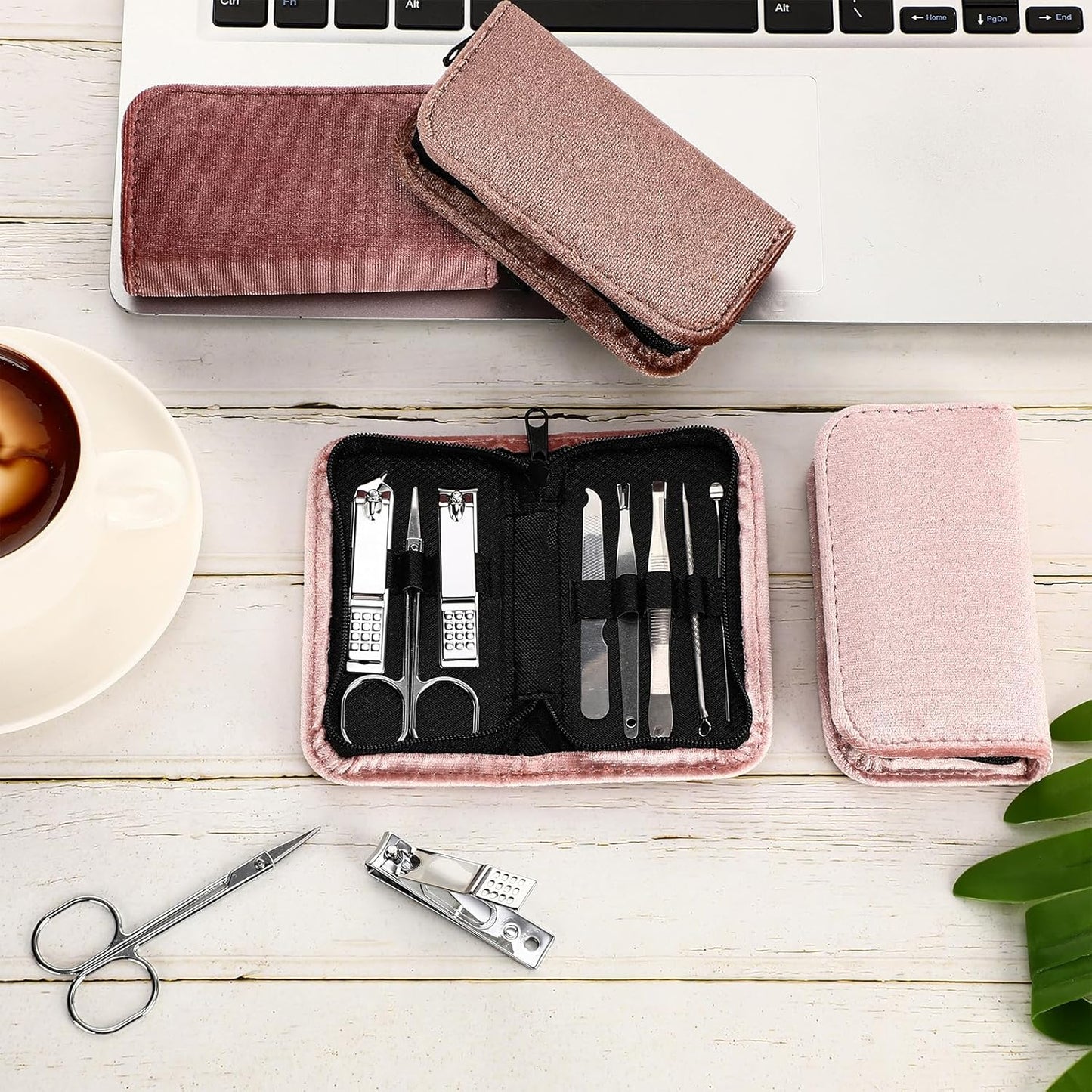 Coume 24 Sets Manicure Set Bulk Rad Tech 8 in 1 Nail Clippers Kit Luxurious Travel Case Stainless Steel Nails Care Tool Office Gift for Coworker Nurse Practitioner Week Christmas(Brown Series)