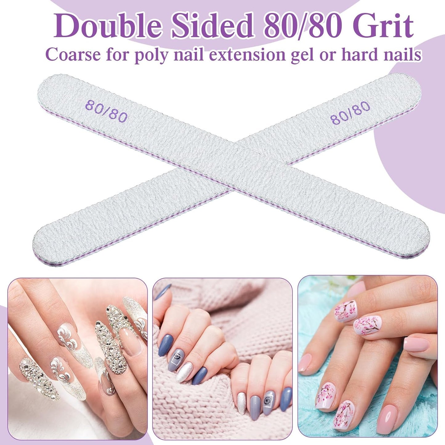 Jutom 200 Pcs Nail Files 80/80 Grit Double Sides Emery Boards Reusable Nail Files for Acrylic Fingernails Professional Manicure Tools for Natural Acrylic Fingernail Home and Salon Supplies