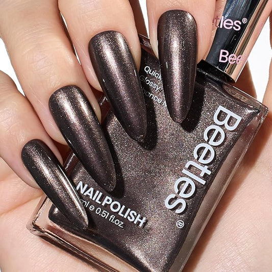 Beetles Nail Polish, 15ml Hot Toddy Naughty Nail Polish Gilded Vintage, Glitter Chocolate Color Luxury Fast Drying & Long Lasting Nail Lacquer Shimmer Art Effect for DIY Nail Salon-Quality Results