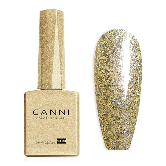 CANNI Gold Gel Nail Polish, 1Pcs Glitter Gold Gel Polish Color High Gloss Soak Off U V Nail Manicure Salon DIY