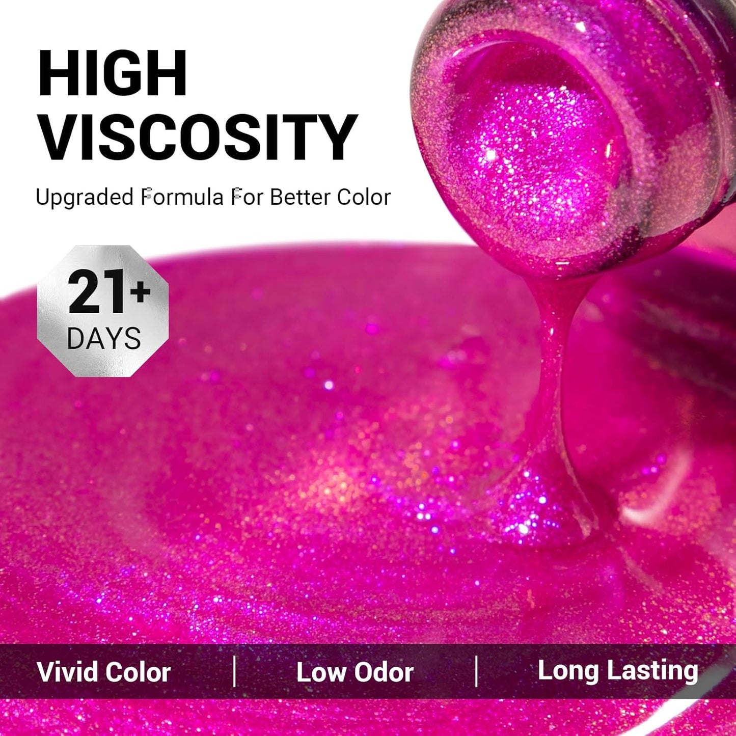 MelodySusie Hot Pink Glitter Gel Nail Polish,0.5fl oz Soak Off UV LED Hot Pink Jelly Shimmer Glitter Gel Polish Christmas Gift for Women Nail Art Manicure Salon DIY Nail Design Decoration at Home-1073