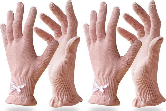 Evridwear Cotton Moisturizing Gloves Overnight Touchscreen for Dry Hands SPA Eczema Hand Care, Day and Night Moisturizing Sleeping Gloves (2 Pairs L/XL, Feather Weight Pink)