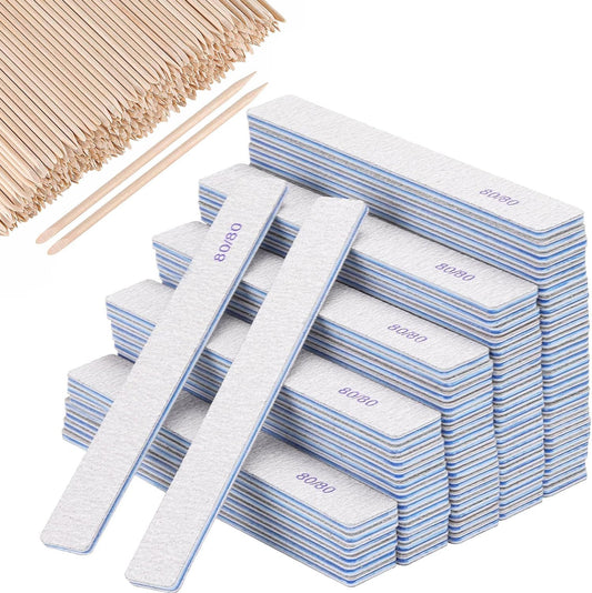 350pcs 80/80 Grit Nail Files Set, Manicures Pedicures Nails Emery Boards File Professional Nail Art Tools for Home,Salon,Clients,Strong, 2 Sided