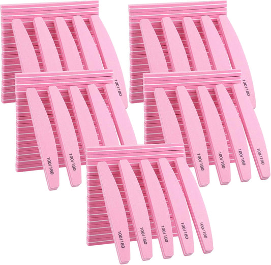 100 Pack Nail Buffers 100/180 Grit Heavy Duty Nail Files for Women Washable Double Sided Nails Sanding Block File for Acrylic Natural Gel Nails, Pink