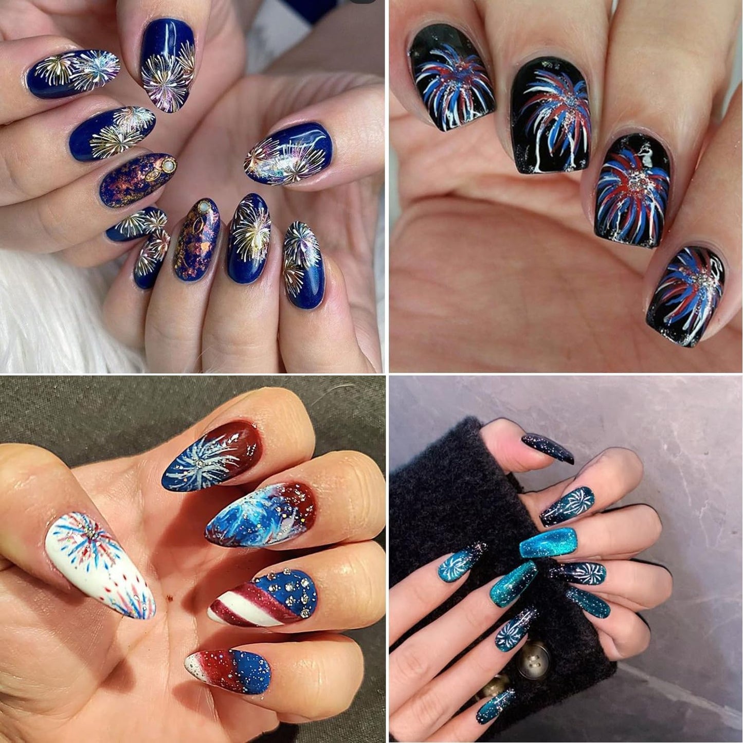 6Sheets Firework Nail Stickers Decal Aurora Fireworks Nail Art Stickers, 3D Self-Adhesive Romantic Starry Sky Sparkling Fireworks Manicure Supplies for Women DIY Holiday Manicure Decoration
