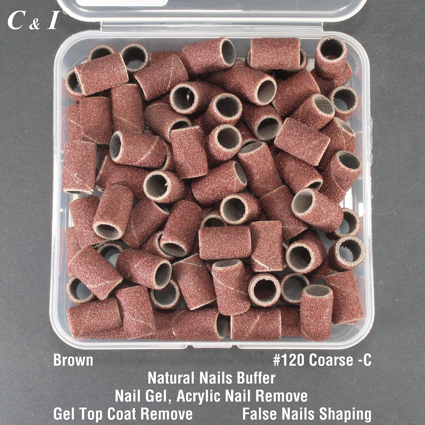C & I Nail Sanding Bands 100 PCS Plus Upgrade Mandrel 1 PC, Nail Drill Bits for Acrylic Gel Nails Remove, Natural Nails Buffer for Nail Prep and Nail Shiner (Brown, #120 Coarse)