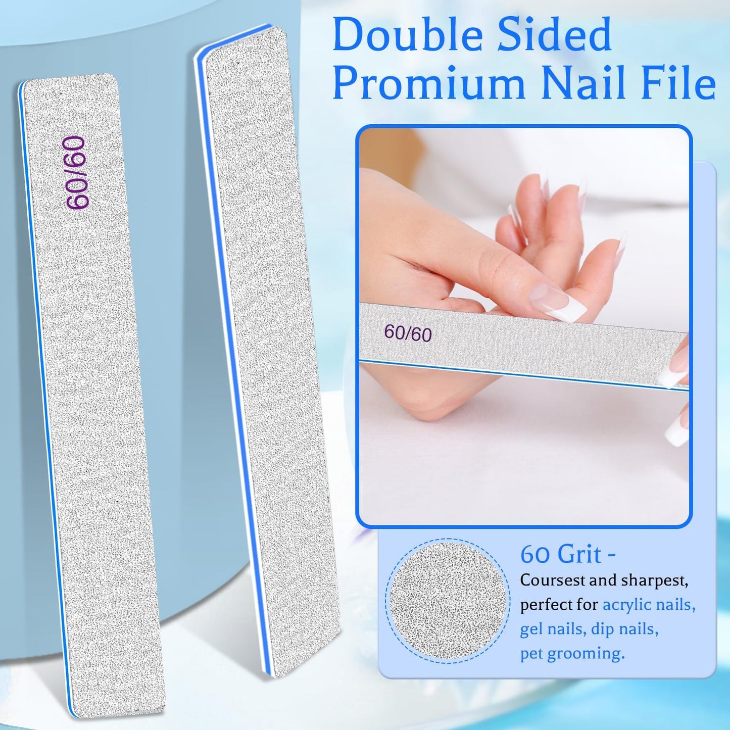 Nail Files 25pcs-Nail File 60/60 Grit for Acrylic Nails,Super Rough Nail Files Emery Boards for Artificial Nails, Fake Nails, Professional Double Sided Jumbo Zebra Nail File