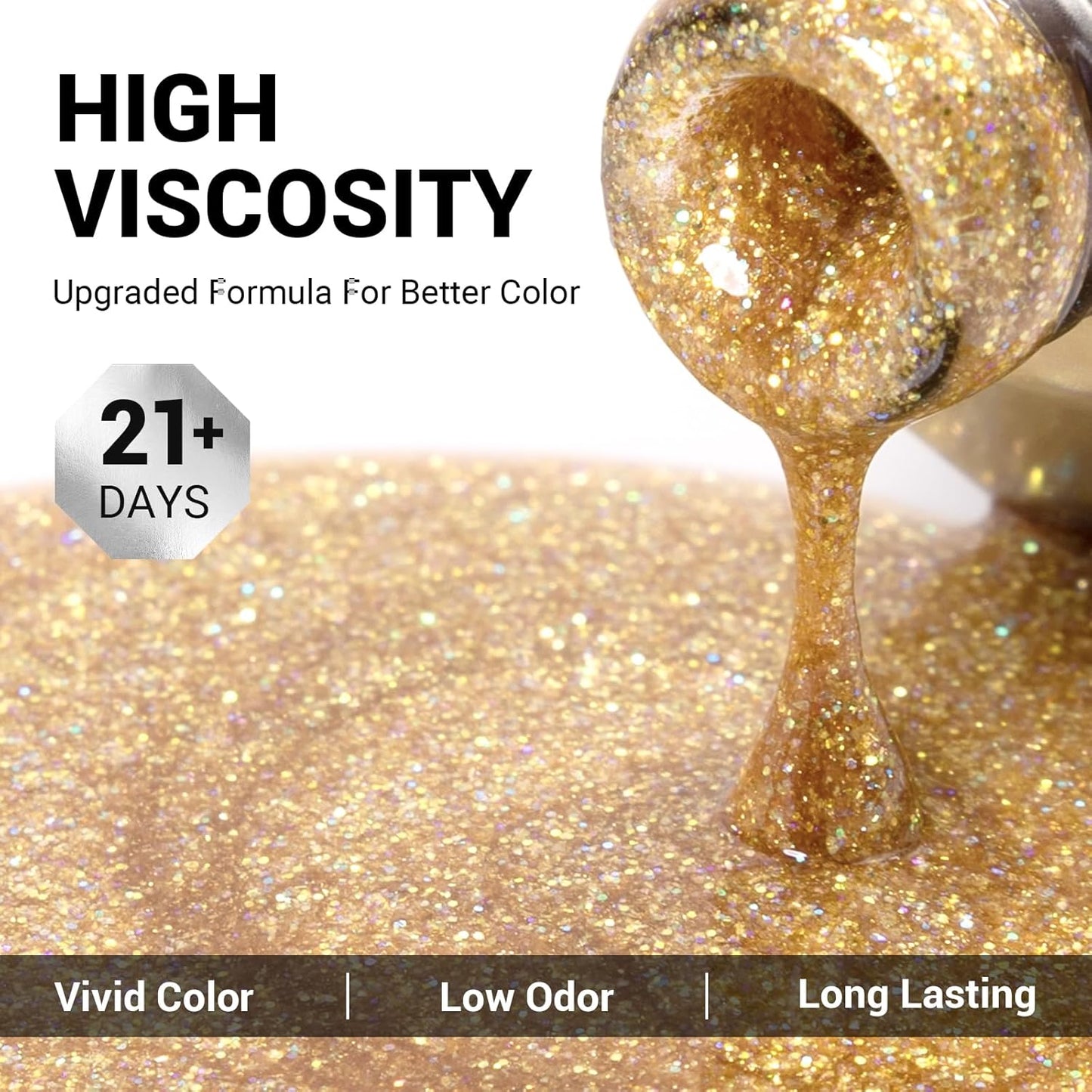 MelodySusie Gold Glitter Gel Nail Polish,0.5 Fl Oz Soak Off UV LED Sparkle Gold Reflective Gel Polish Gift for Women Nail Art Manicure Salon DIY Nail Design Decoration at Home-A1060