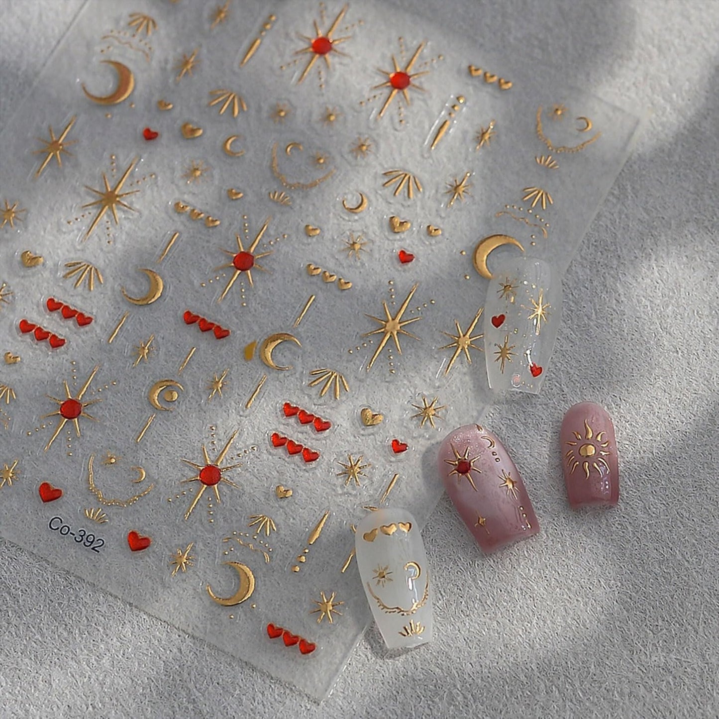 2 Sheets Star Nail Stickers Gold Silver Nail Stickers for Nail Art 5D Self-Adhesive Nail Decals Heart Moon Nails Supplies Decoration Accessories for Women and Girls