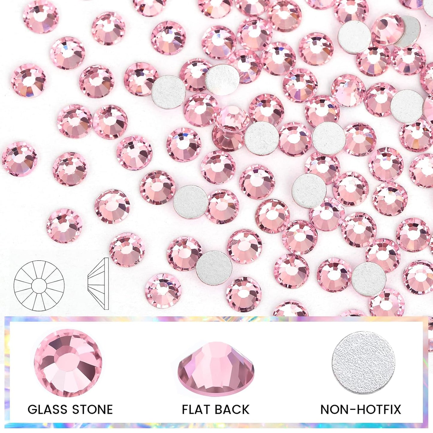 Novani 1440 Pieces Rhinestones, Flatback Crystal Gemstones Glass Rhinestones for Crafts Makeup Nail Art and DIY Decorations, Pink Rhinestone(SS16, 4mm)