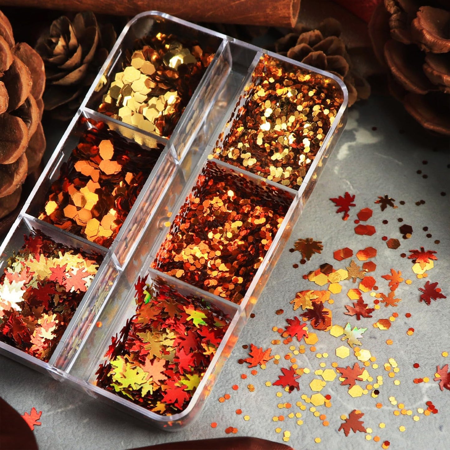 Fall Maple Leaf Nail Sequins Maple Leaves Glitter for Nails Holographic Fall Nail Art Design Supplies 3D Autumn Nail Glitters Flakes Decor